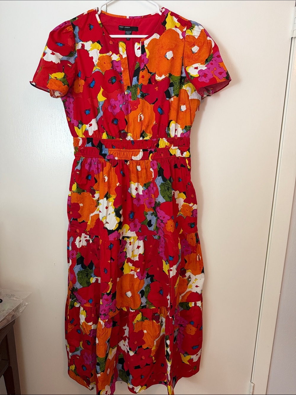 Maggy London Vibrant Red Abstract Floral Maxi Dress